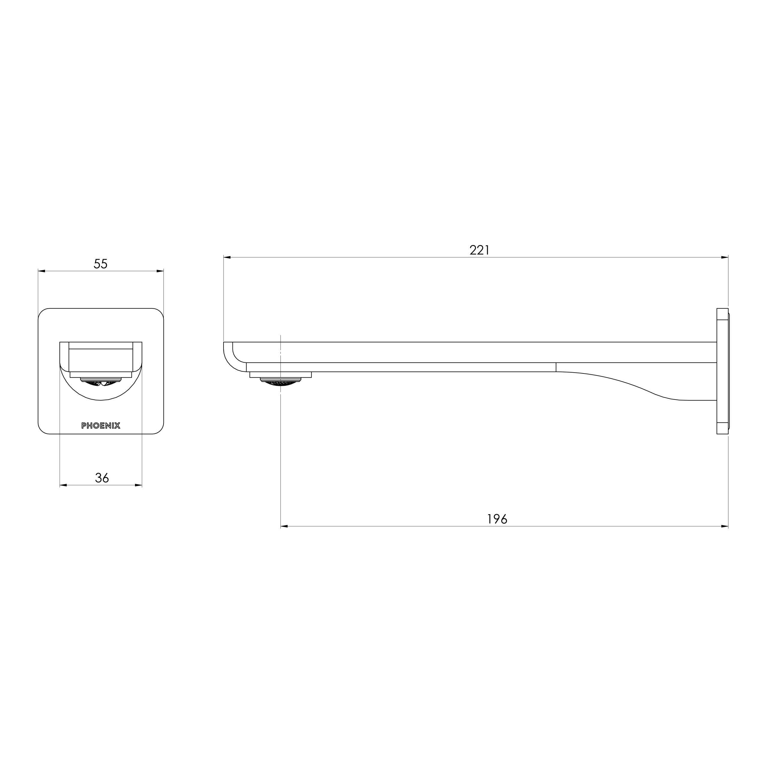 Phoenix Gloss MKII Wall Basin / Bath Outlet 200mm Matte Black