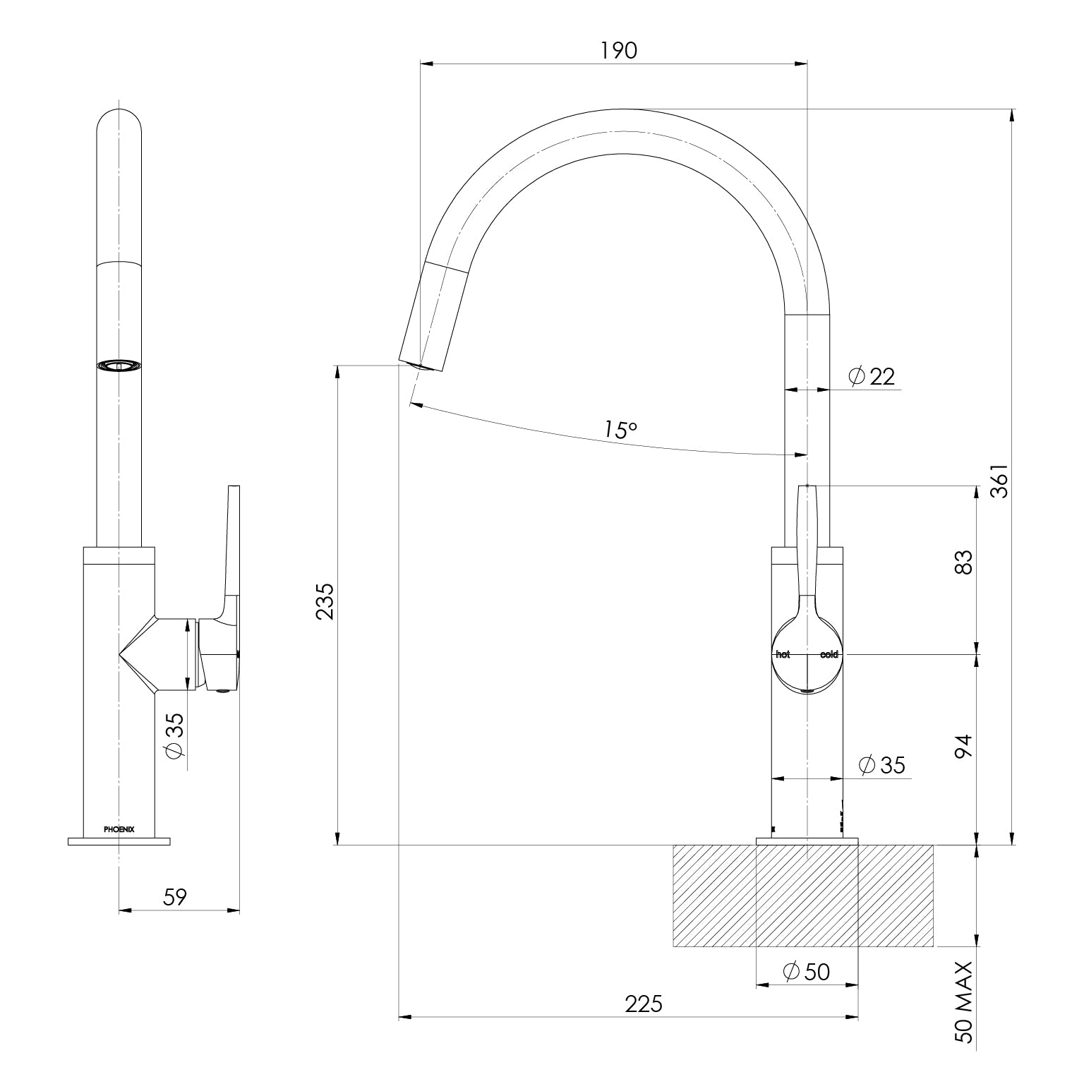 Phoenix Vask Sink Mixer 190mm Brushed Bronze – Lead Free