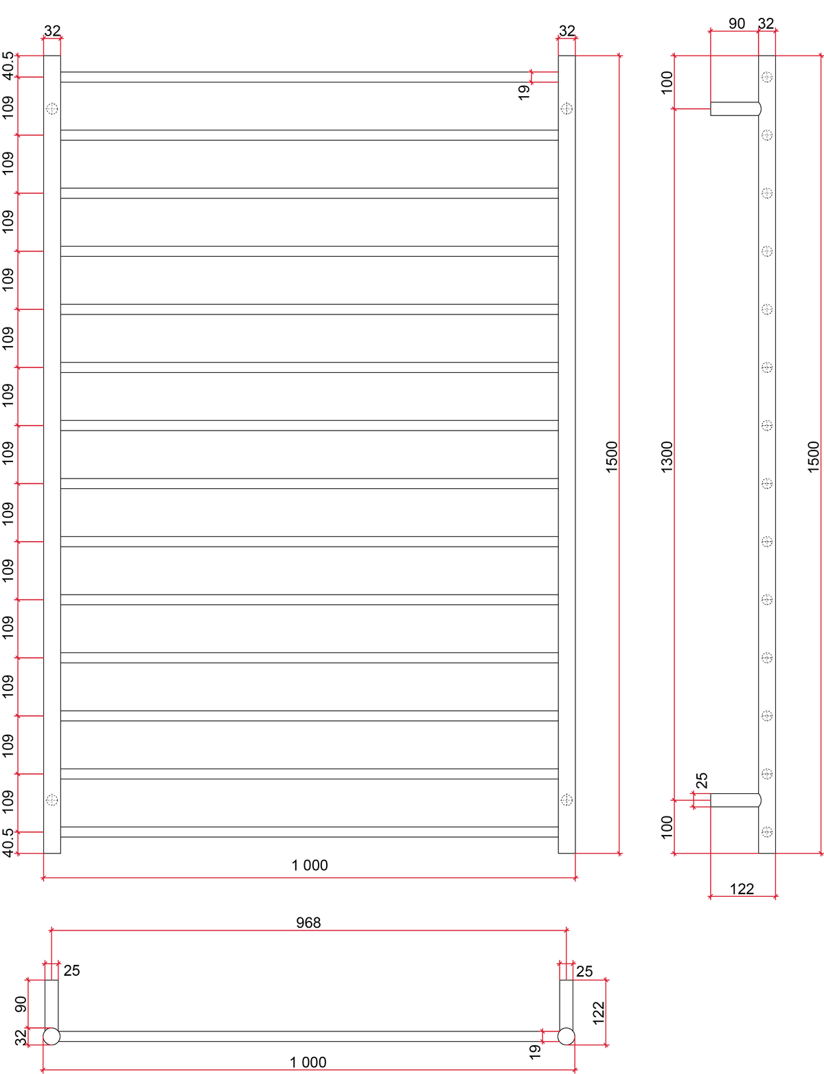 Thermogroup Thermorail 240V Straight Round Ladder Heated Towel Rail Polished Stainless Steel