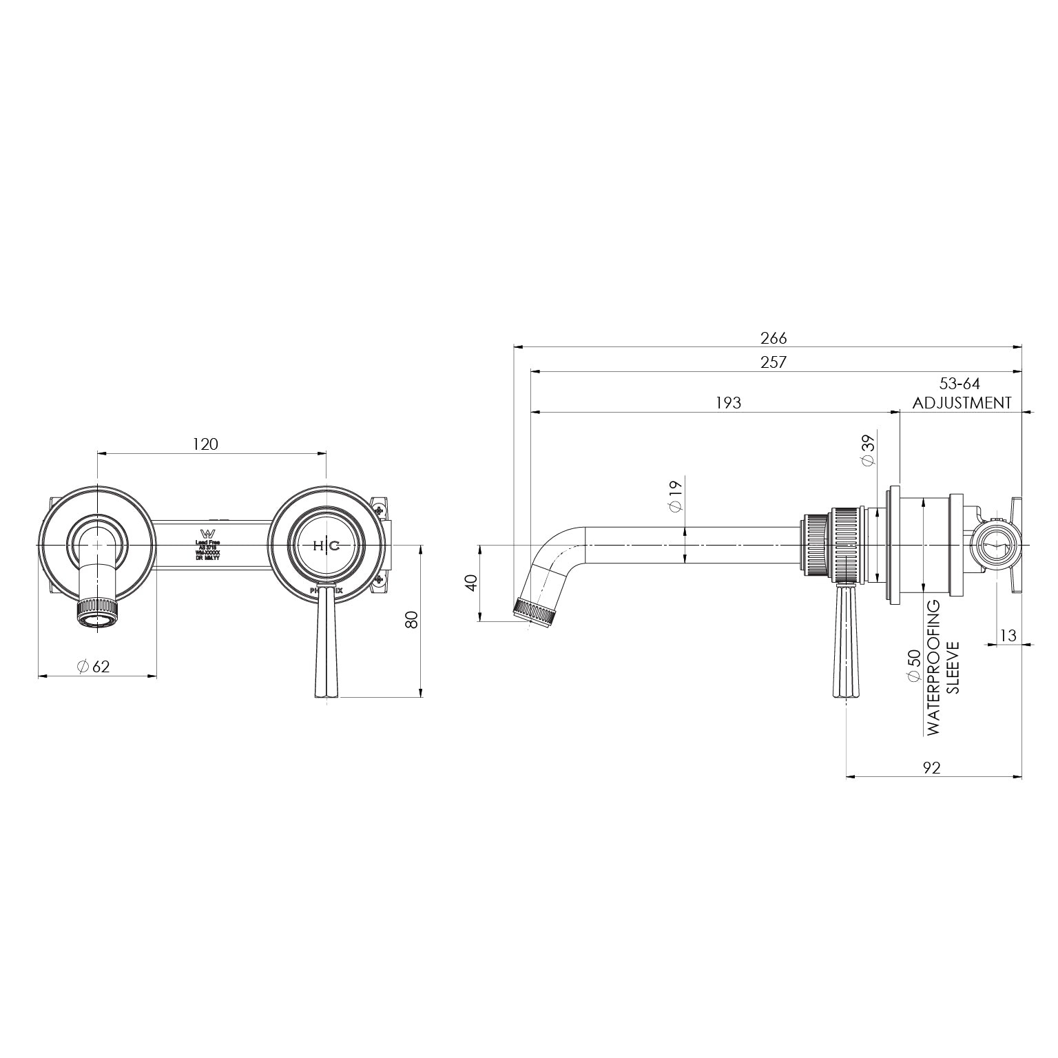 Phoenix Wiltern SwitchMix Wall Basin / Bath Mixer Set 190mm Chrome (Fit-Off Kit Only) – Lead Free