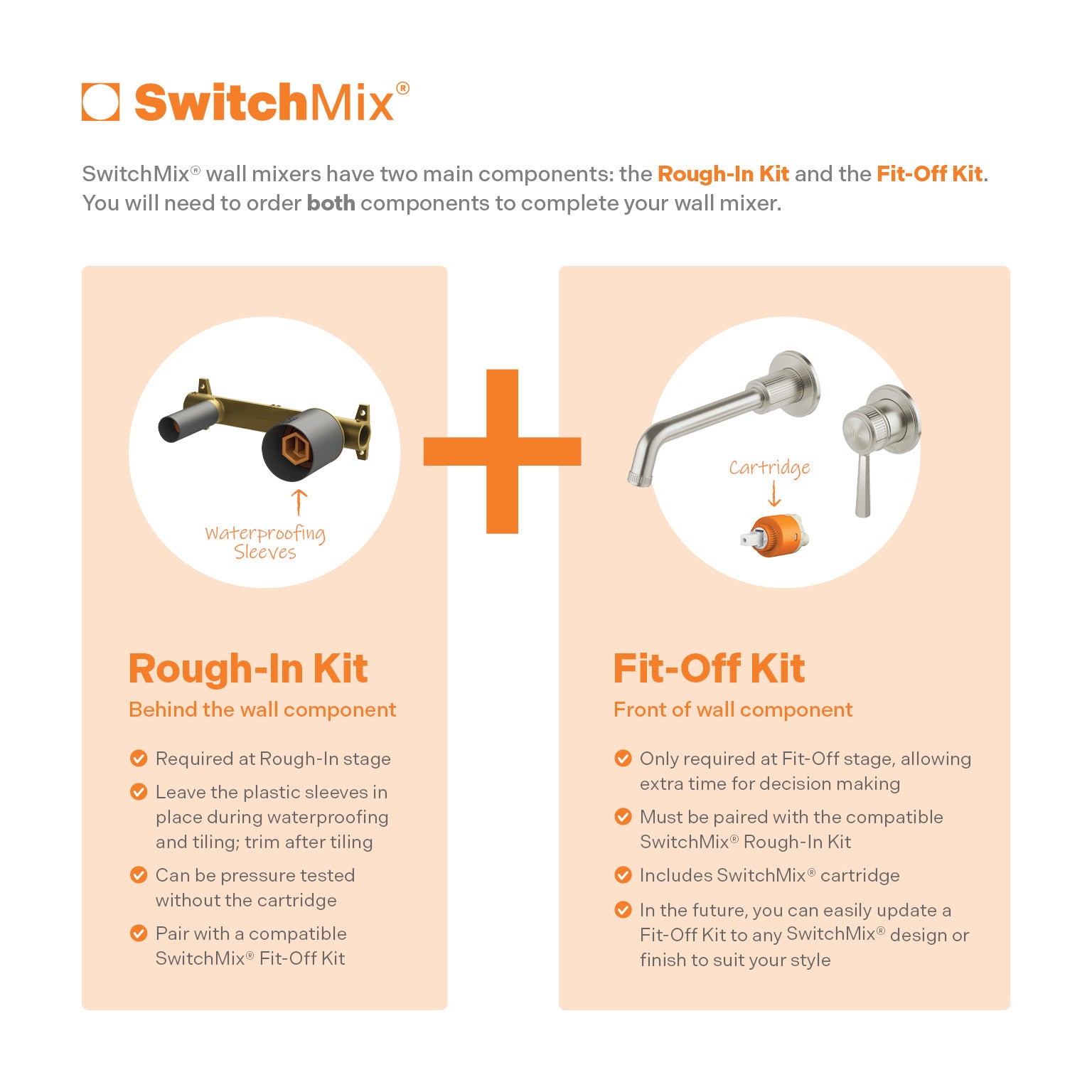 Phoenix Wiltern SwitchMix Wall Basin / Bath Mixer Set 190mm Brushed Nickel (Fit-Off Kit Only) – Lead Free