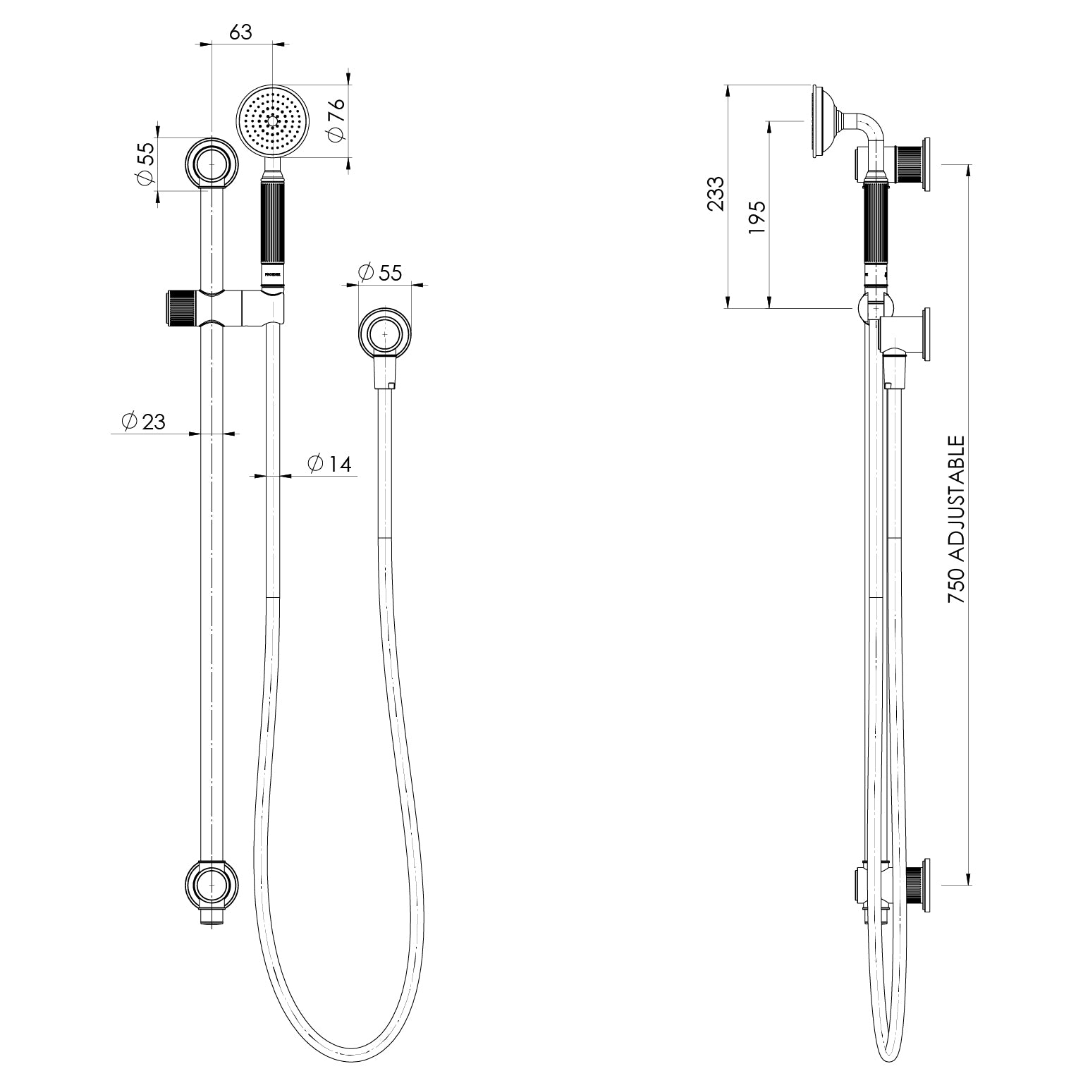 Phoenix Wiltern Rail Shower Brushed Carbon