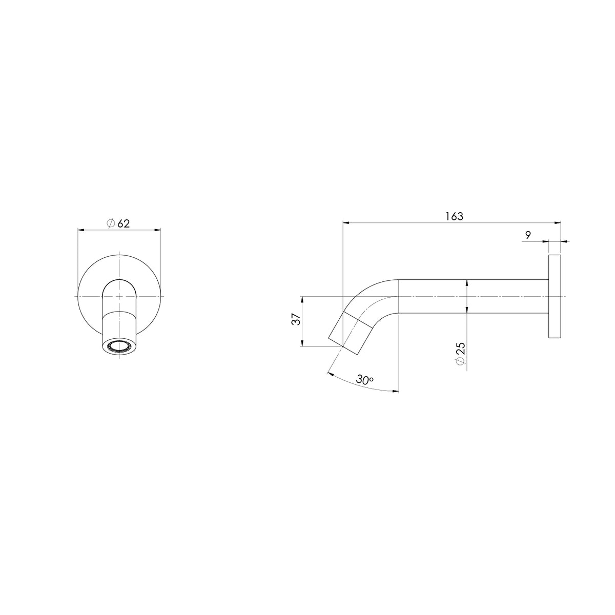Phoenix Vivid MKII Wall Basin / Bath Outlet 160mm Curved Brushed Carbon – Lead Free