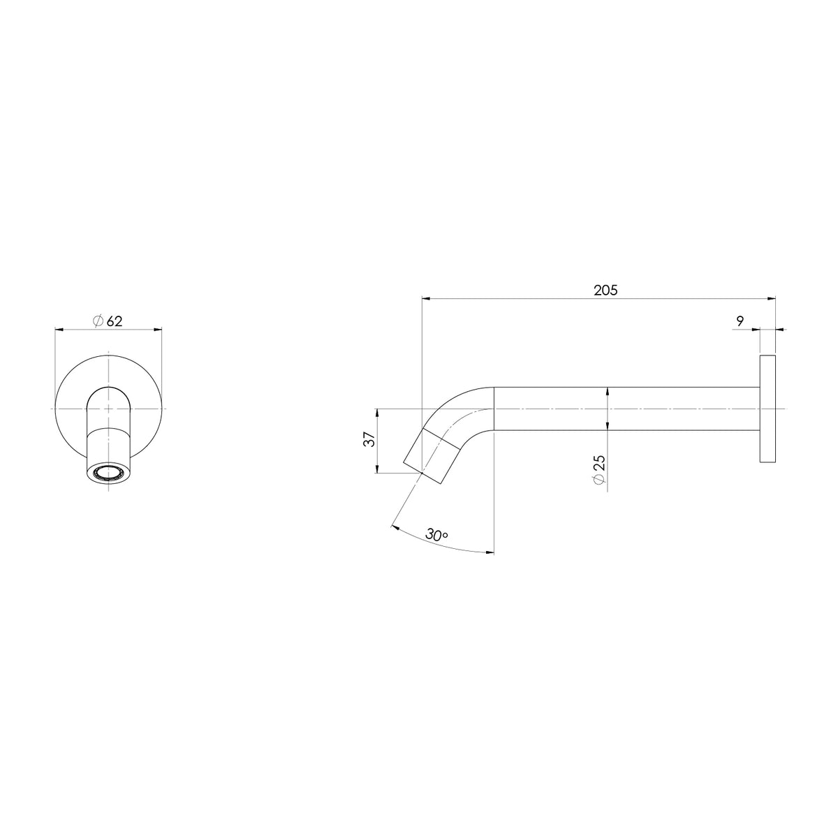 Phoenix Vivid MKII Wall Basin / Bath Outlet 200mm Curved Brushed Nickel – Lead Free
