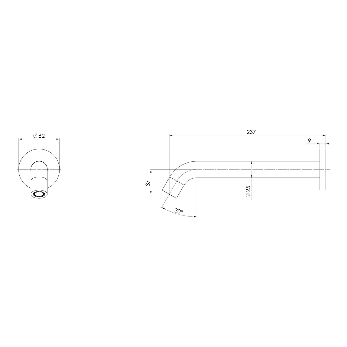 Phoenix Vivid MKII Wall Basin / Bath Outlet 240mm Curved Brushed Gold – Lead Free
