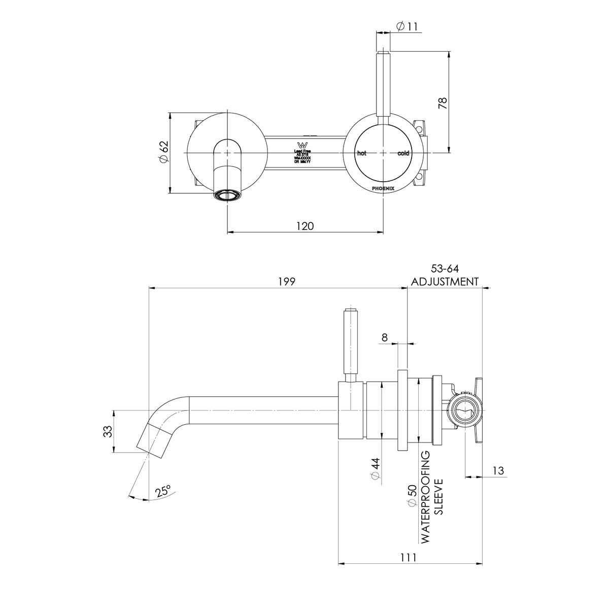 Phoenix Vivid MKII SwitchMix Wall Basin / Bath Mixer Set Pin Up (Fit-Off Kit Only) Chrome – Lead Free