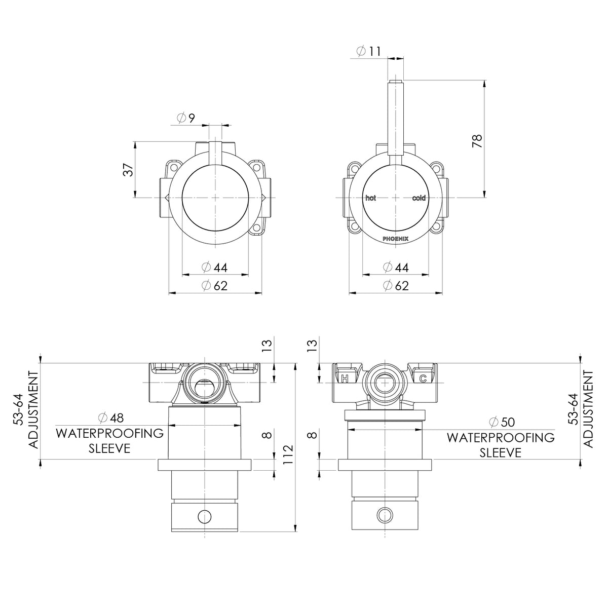 Phoenix Vivid MKII SwitchMix Shower / Bath Diverter Mixer Pin Up (Complete Kit) Chrome – Lead Free