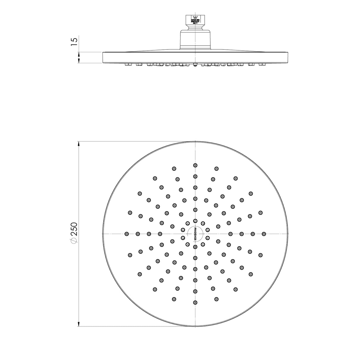 Phoenix Vivid MKII Shower Rose 250mm Brushed Bronze