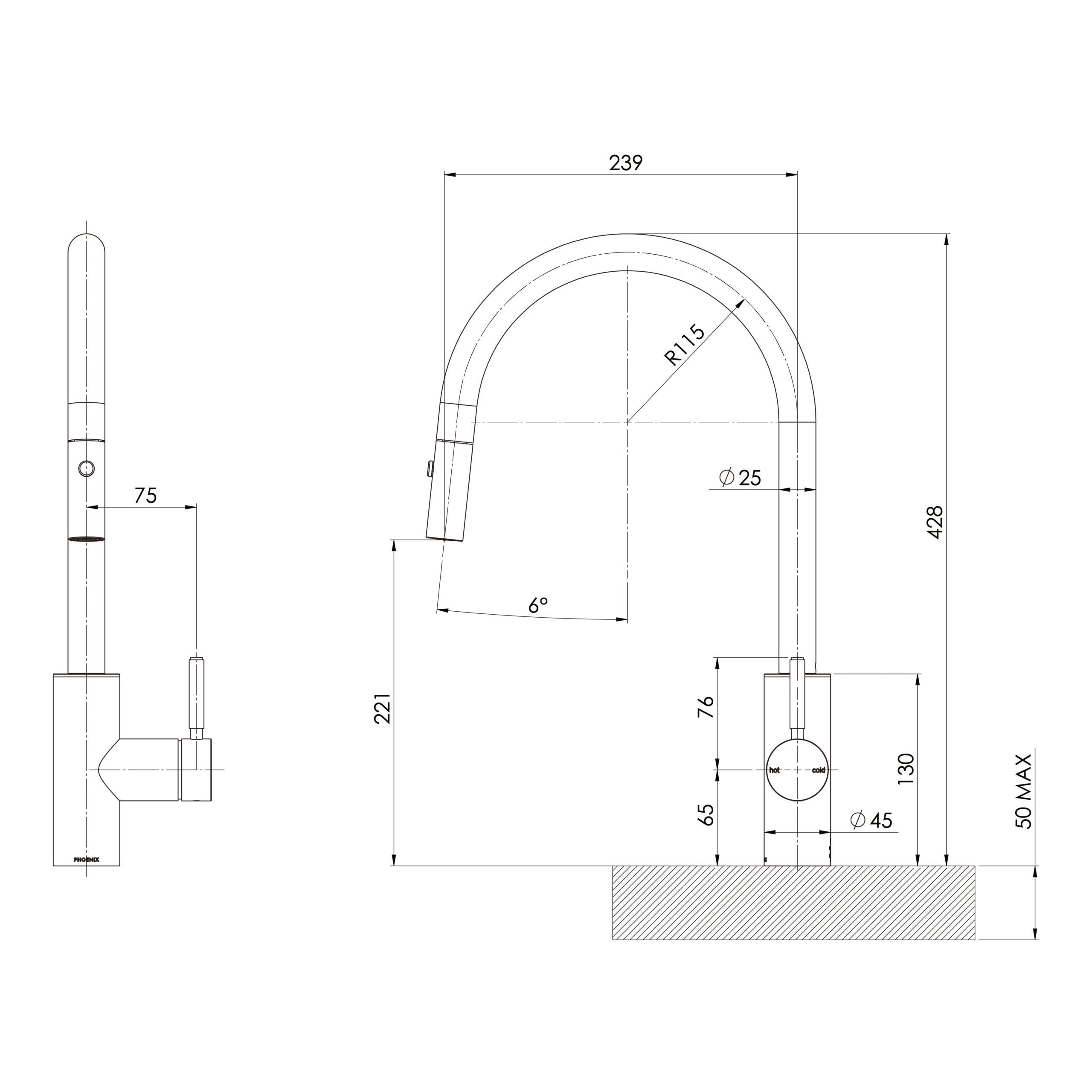 Phoenix Vivid MKII Pull Out Sink Mixer 240mm Gooseneck Brushed Carbon – Lead Free