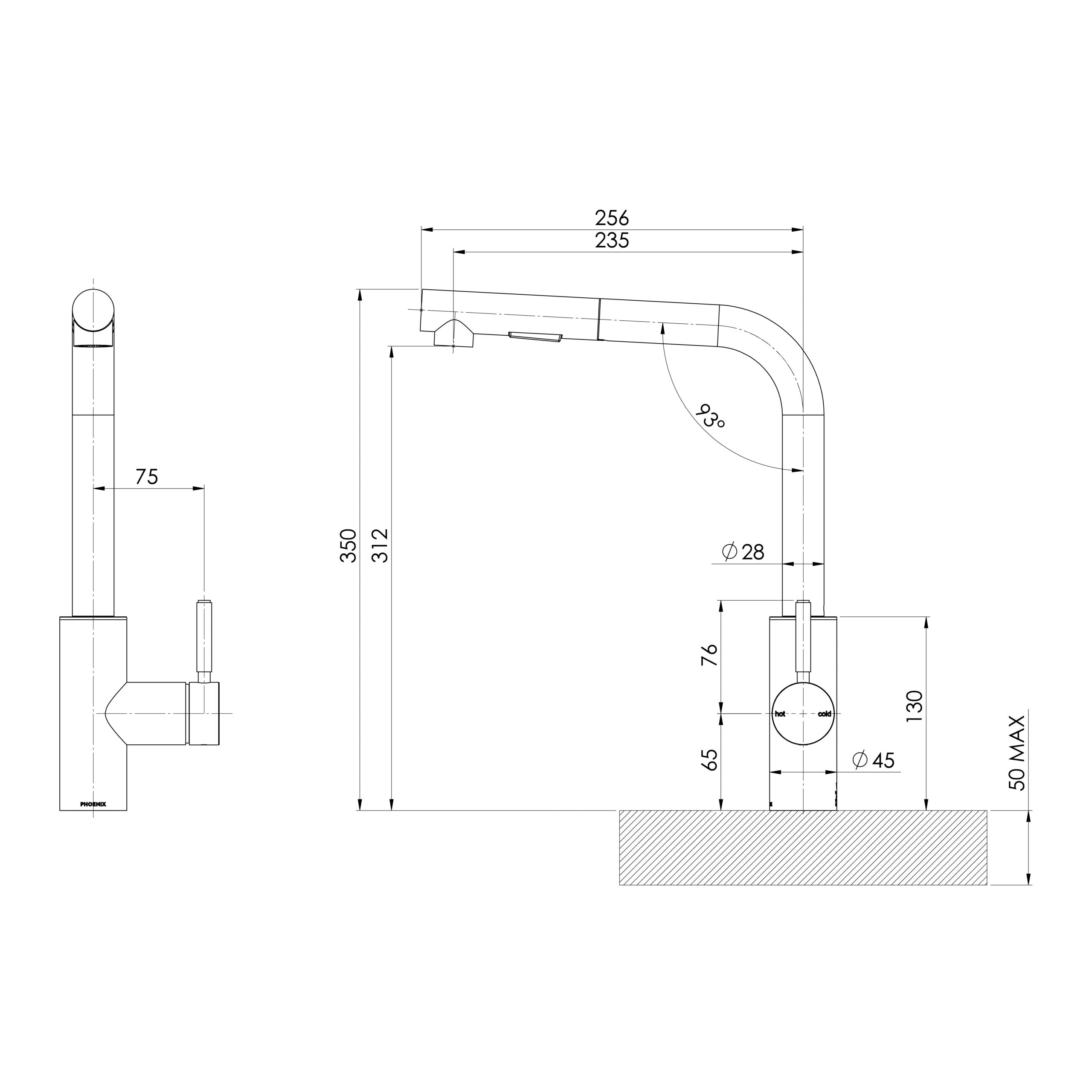 Phoenix Vivid MKII Pull Out Sink Mixer 230mm L Shaped Brushed Carbon – Lead Free