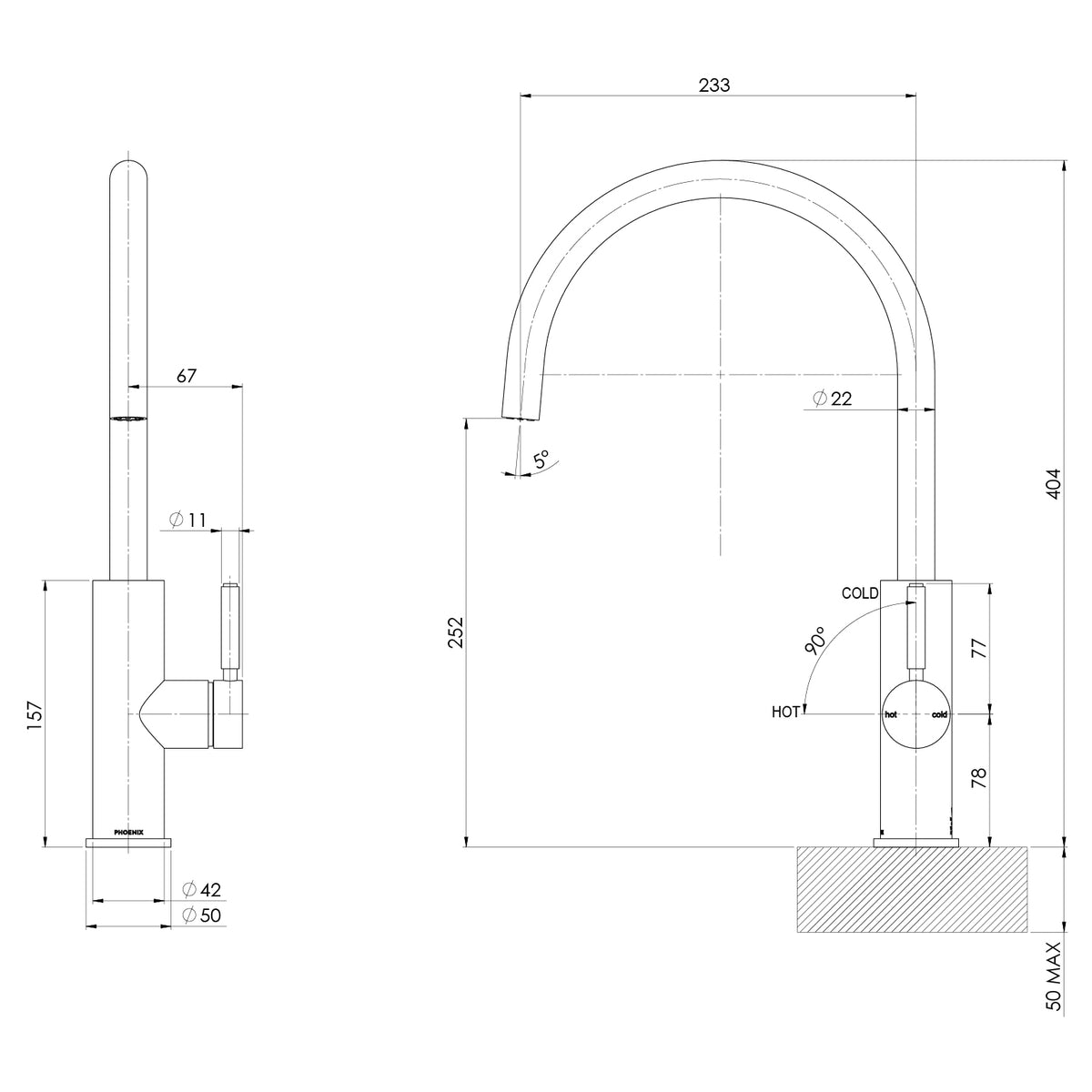 Phoenix Vivid MKII Sink Mixer 230mm Brushed Nickel – Lead Free