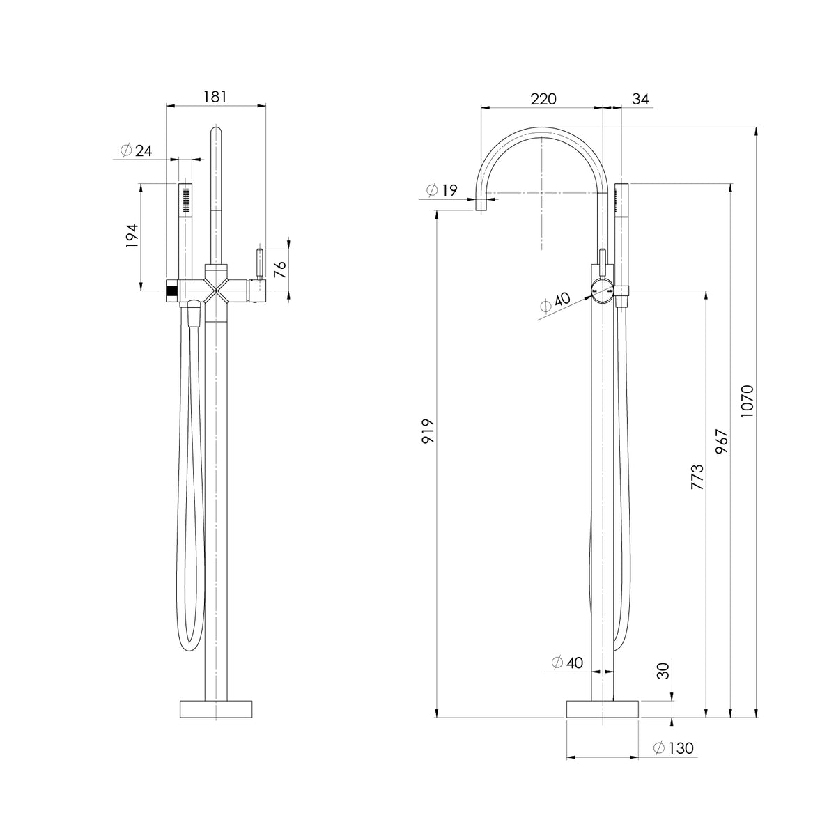 Phoenix Vivid MKII Floor Mounted Bath Mixer with Hand Shower Chrome