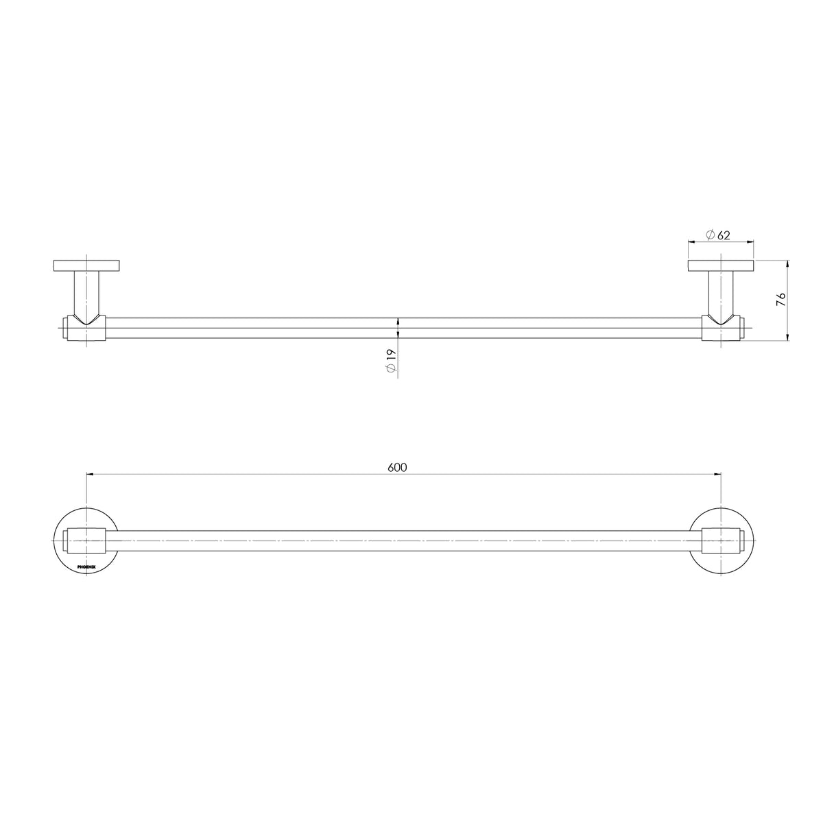 Phoenix Vivid MKII Single Towel Rail 600mm Brushed Carbon