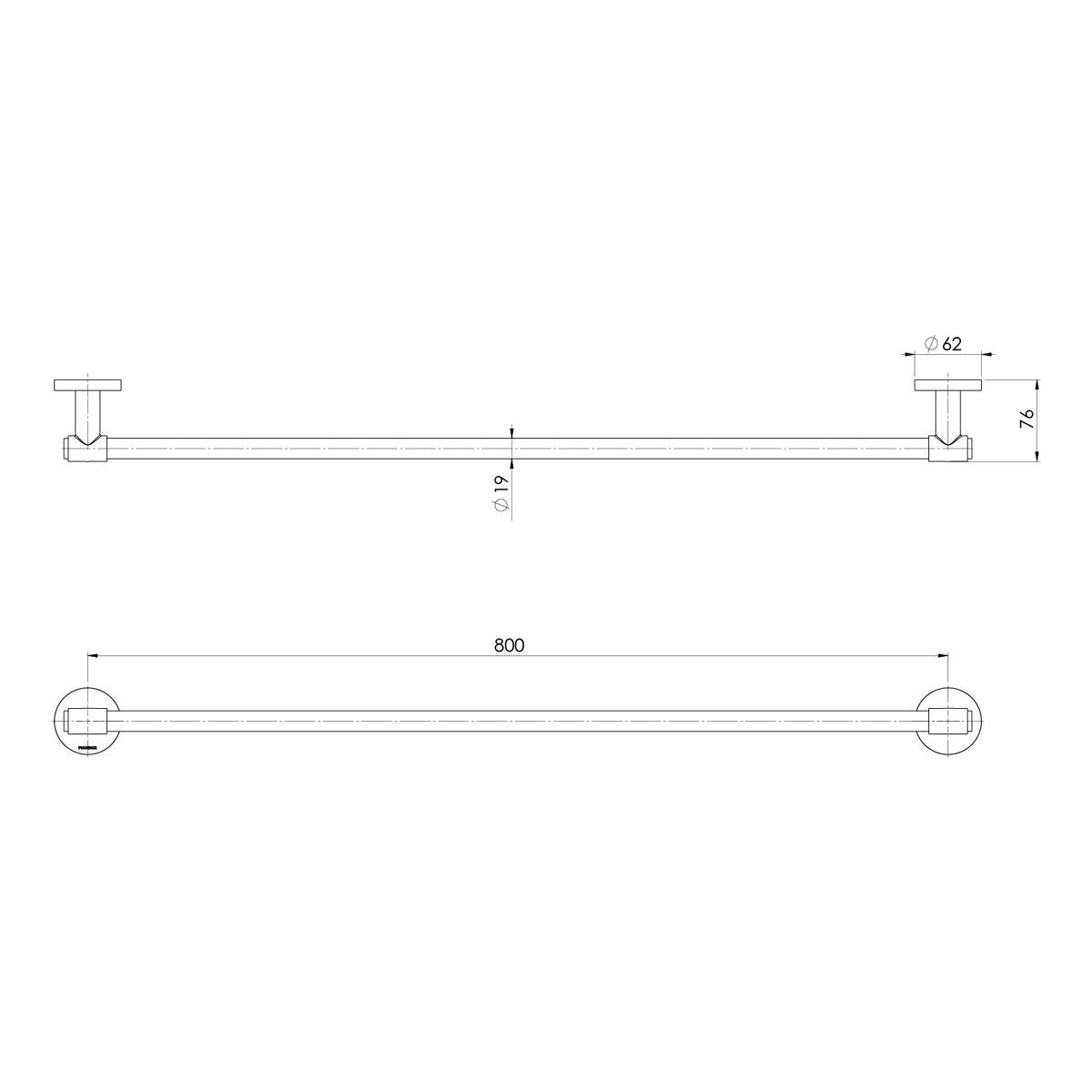 Phoenix Vivid MKII Single Towel Rail 800mm Chrome