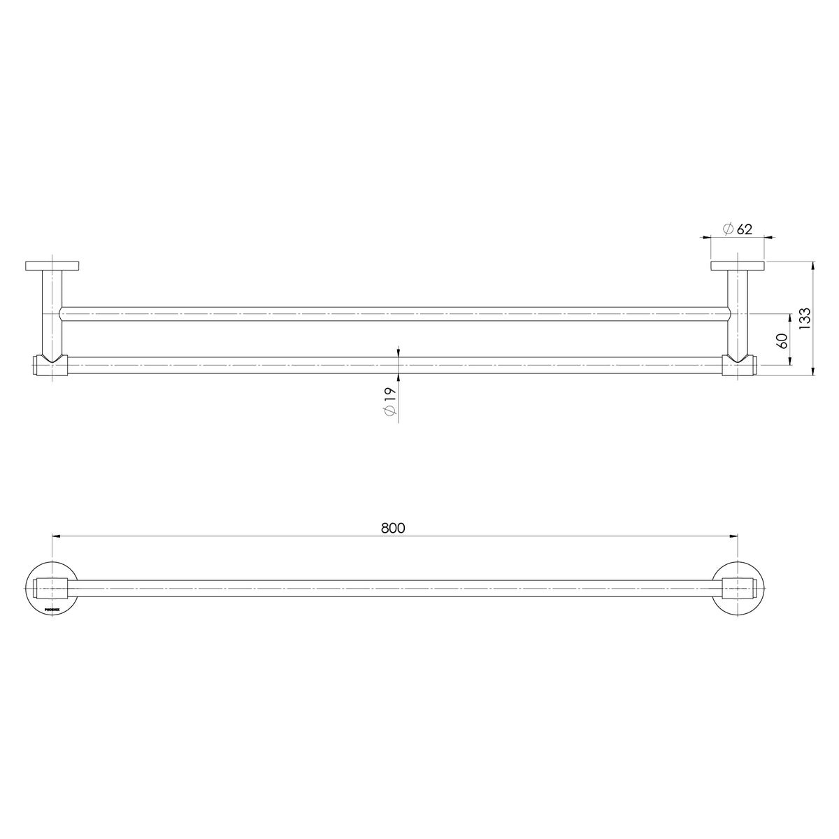 Phoenix Vivid MKII Double Towel Rail 800mm Brushed Nickel