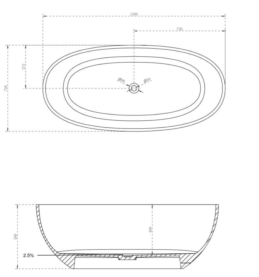 Wow Translucency Resin Stone Bath 1500mm