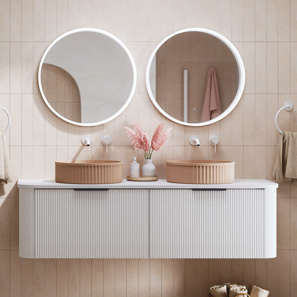 Fienza MInka Curved Satin White Wall Hung Vanity