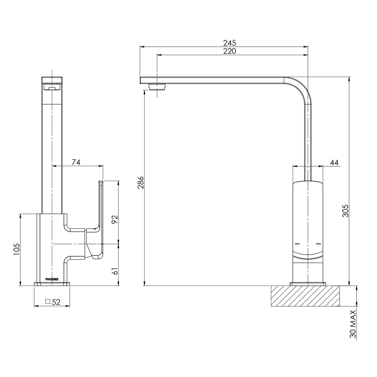 Phoenix Teva Sink Mixer 200mm Squareline Brushed Nickel – Lead Free