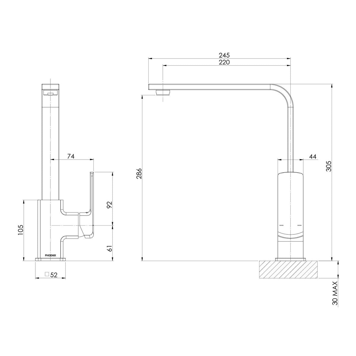 Phoenix Teva Sink Mixer 200mm Squareline 6 Star Brushed Nickel – Lead Free