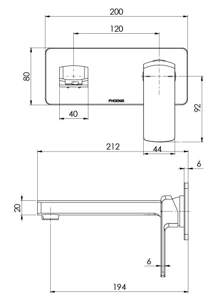 Phoenix Teva Wall Basin / Bath Mixer Set 200mm (Trim Kit Only) 6 Star Chrome – Lead Free