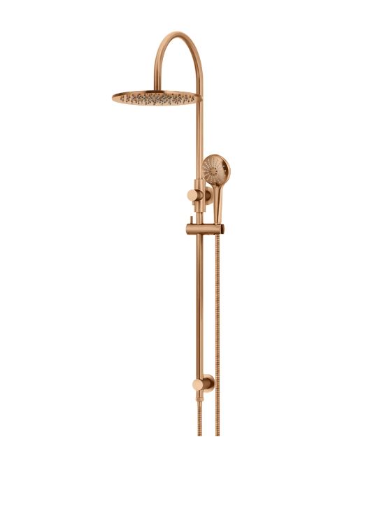 Meir 300mm Round Curved Combination Shower Rail, Three Function Hand Shower Lustre Bronze