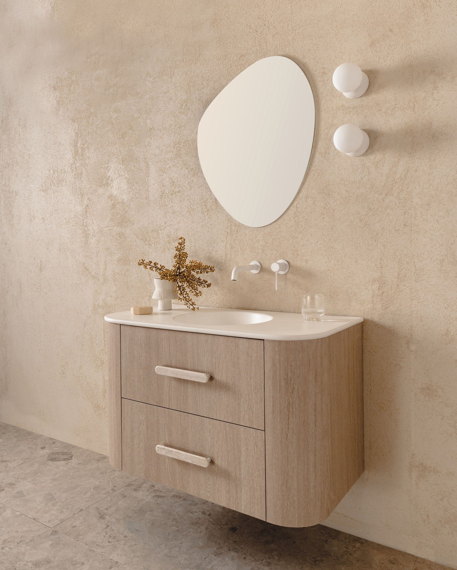 ADP Thea Curved Wall Hung Vanity Matte Ceramic Benchtop