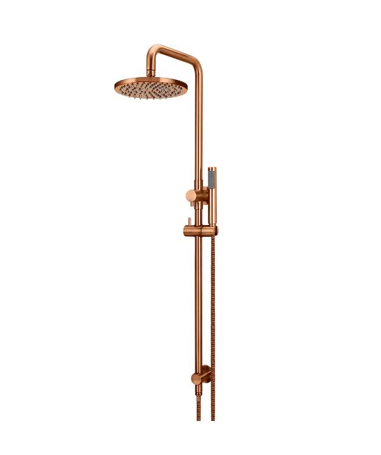 Meir Round Combination Shower Rail 200mm Rose, Single Function Hand Shower Lustre Bronze