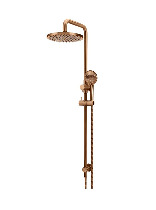 Meir Round Combination Shower Rail 200mm Rose, Three Function Hand Shower Lustre Bronze