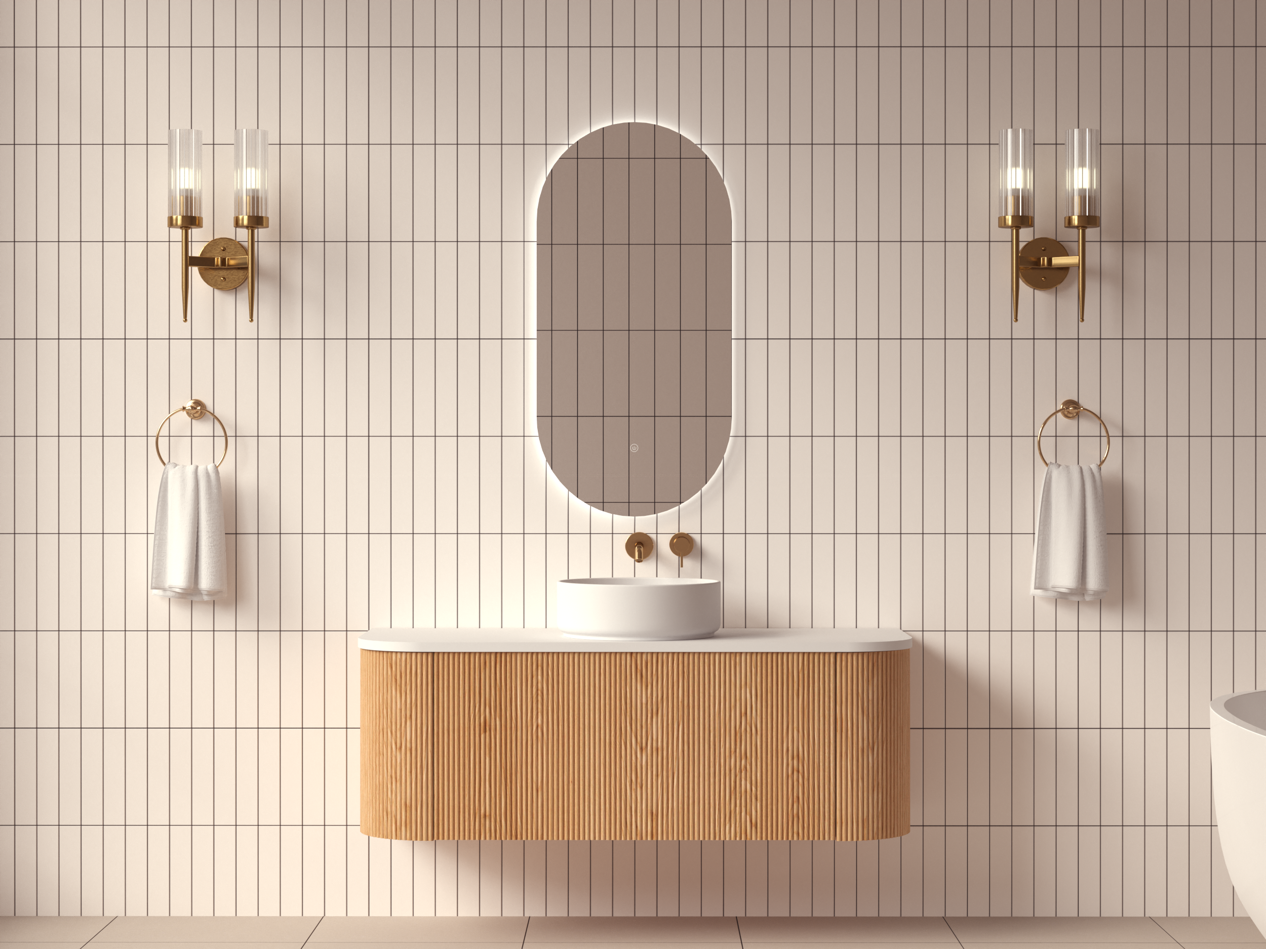 Mimi Oak Fluted Wall Hung Vanity Unit