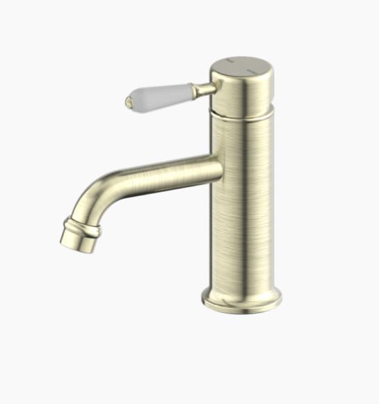NERO YORK STRAIGHT BASIN MIXER WITH WHITE PORCELAIN LEVER