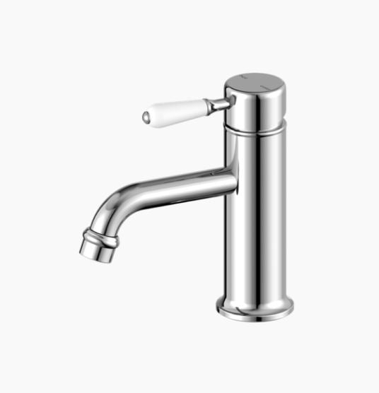 NERO YORK STRAIGHT BASIN MIXER WITH WHITE PORCELAIN LEVER