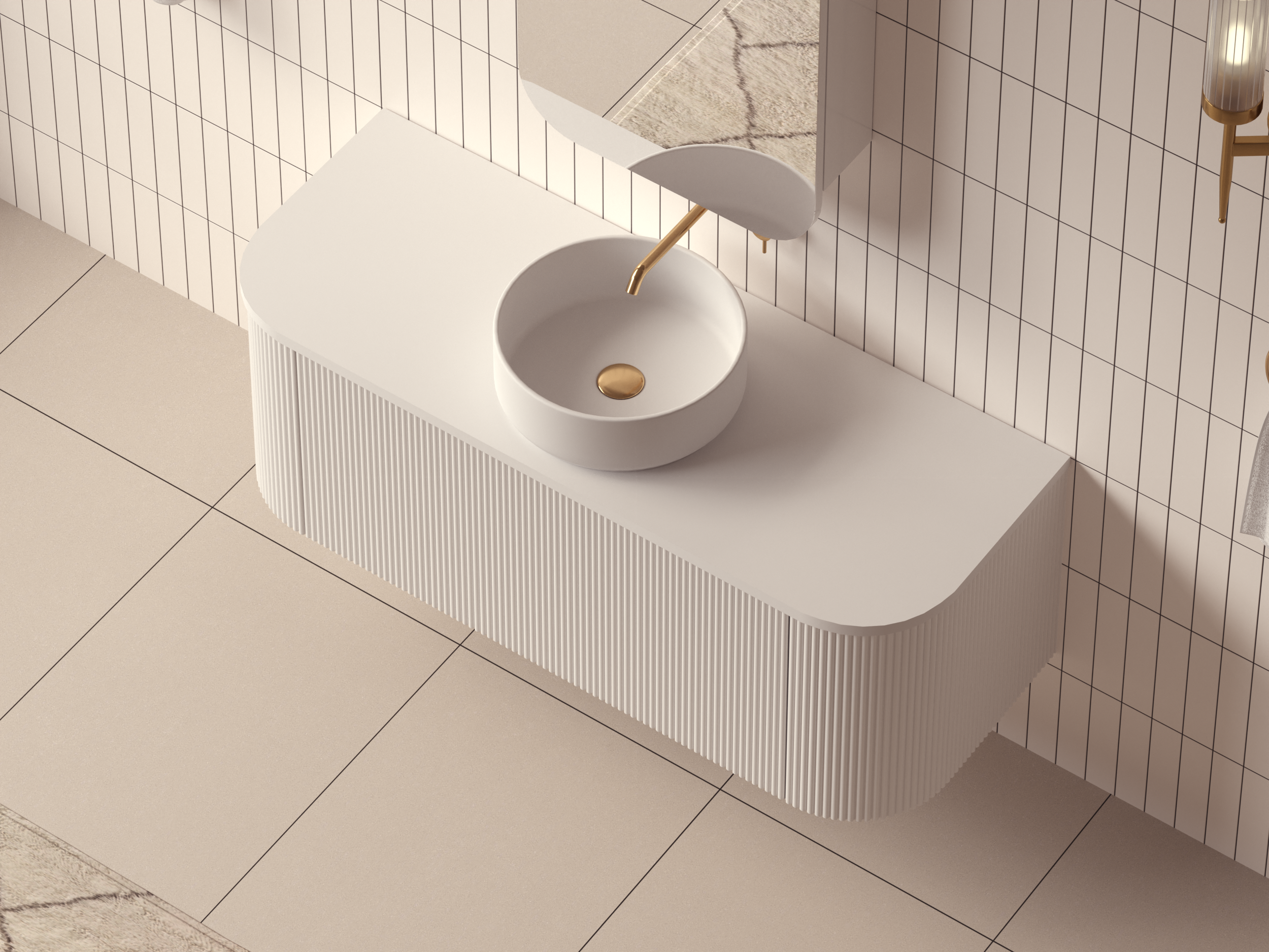 Mimi White Contour Curved Wall Hung Vanity