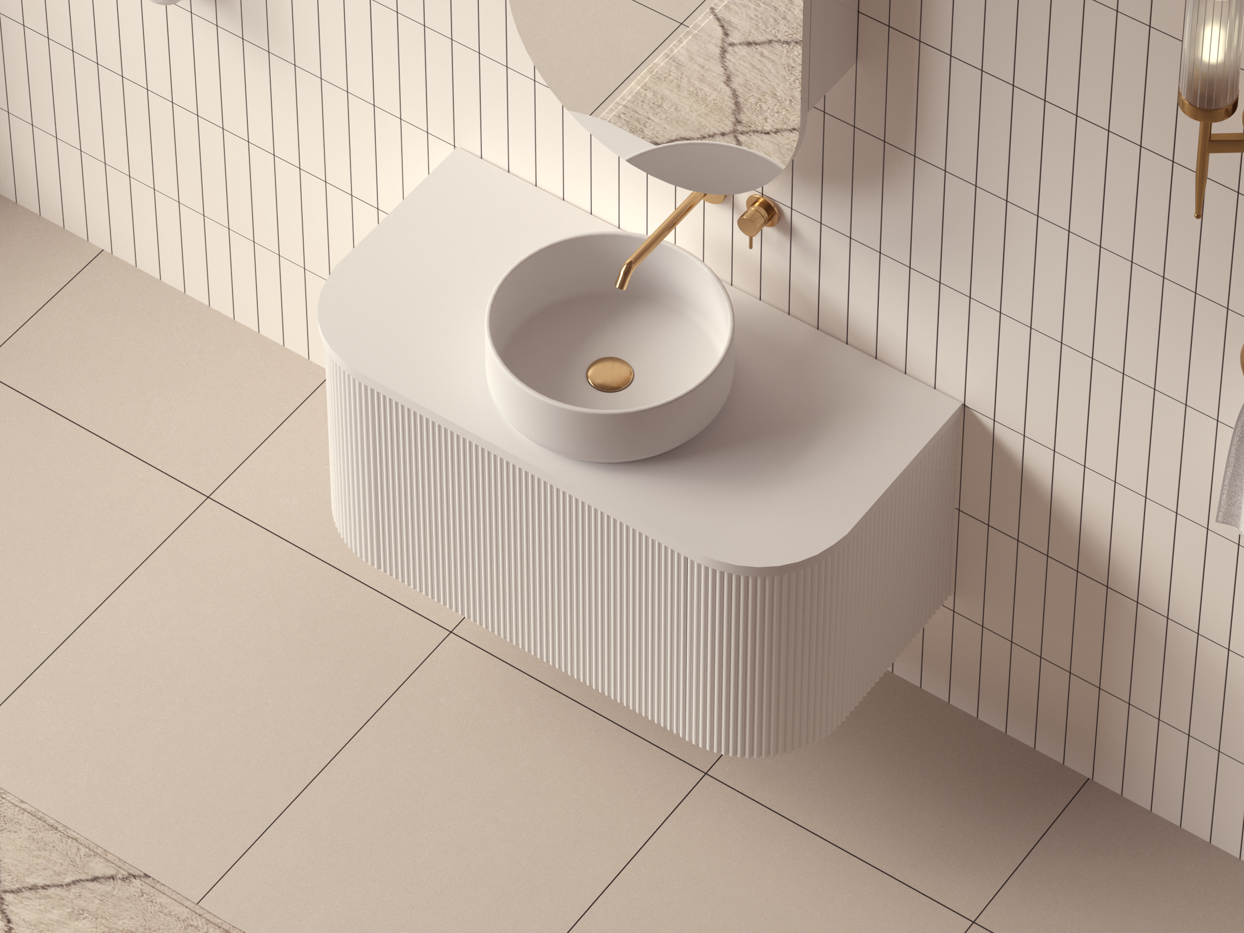 Mimi White Contour Curved Wall Hung Vanity