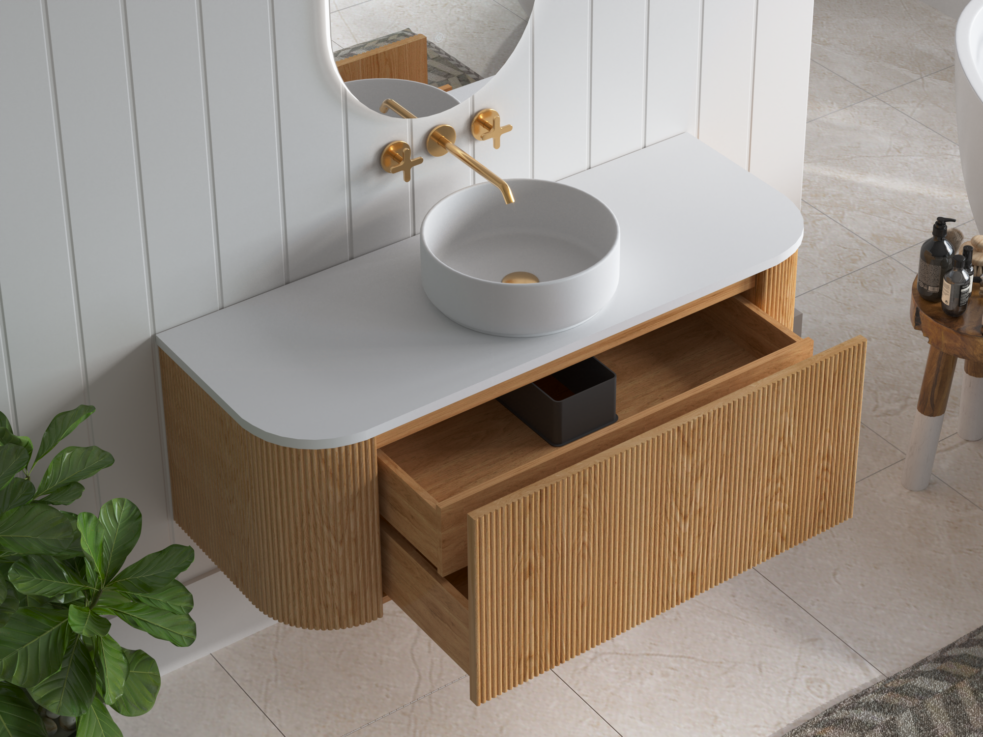 1200mm Portofino Oak Flute Vanity Unit