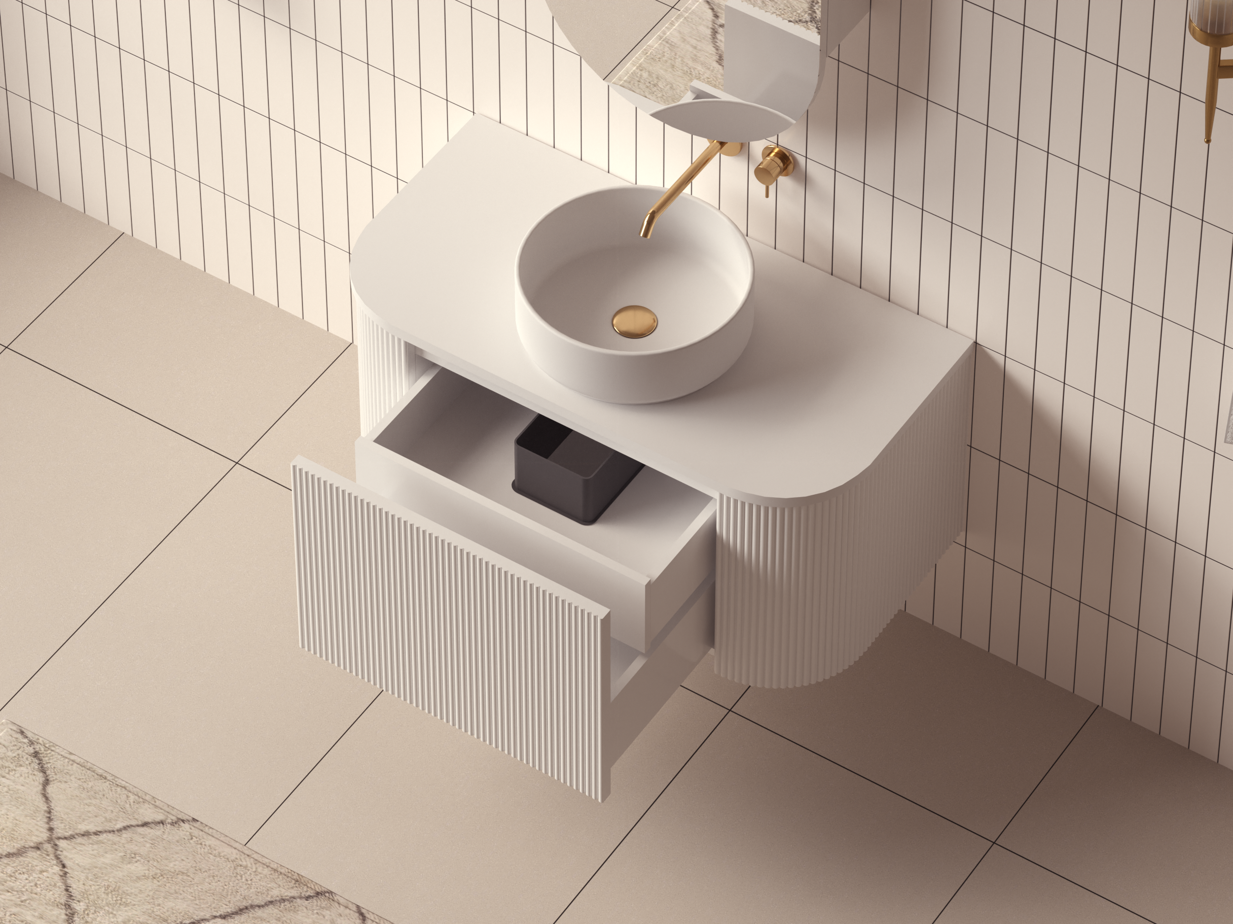 Mimi White Contour Curved Wall Hung Vanity