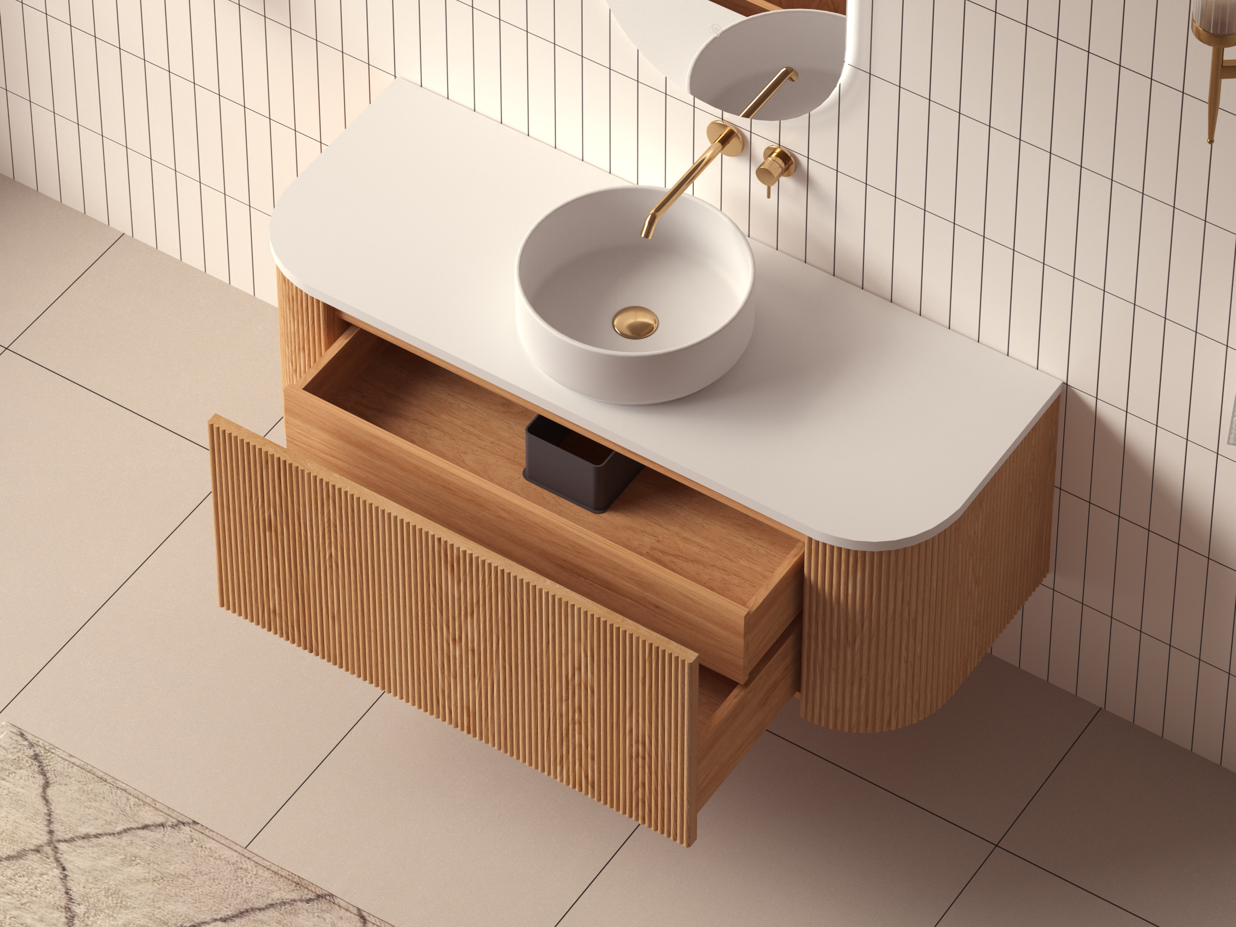 Mimi Oak Fluted Wall Hung Vanity Unit