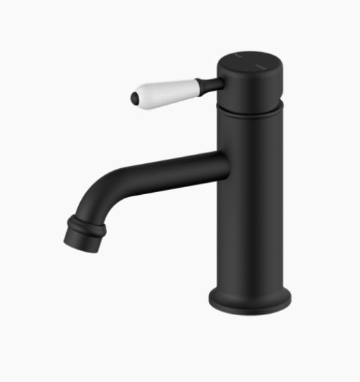 NERO YORK STRAIGHT BASIN MIXER WITH WHITE PORCELAIN LEVER