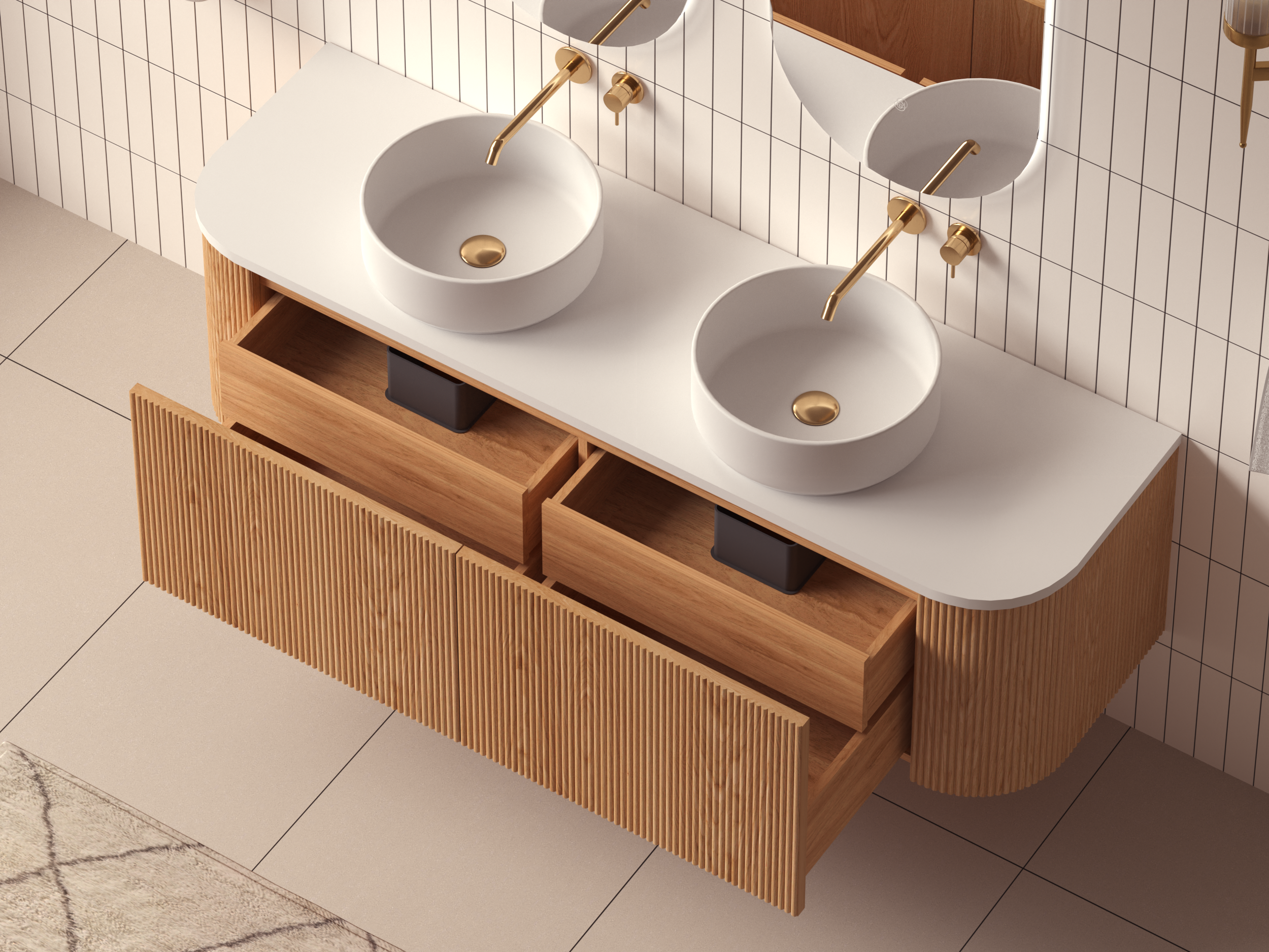 Mimi Oak Fluted Wall Hung Vanity Unit