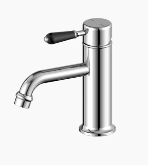 NERO YORK STRAIGHT BASIN MIXER WITH BLACK PORCELAIN LEVER CHROME