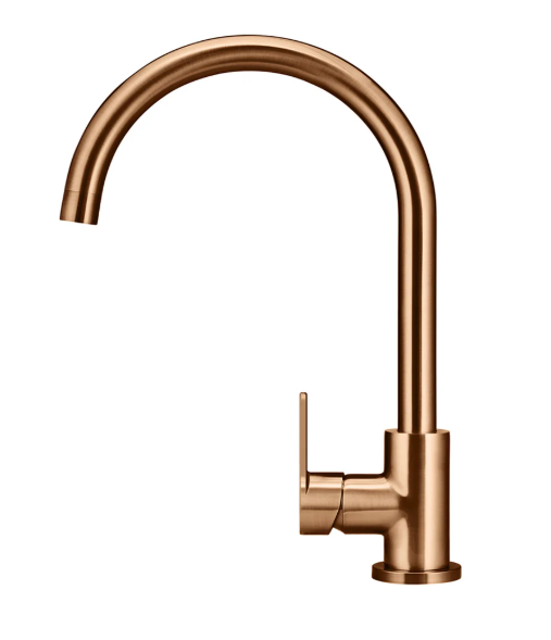 Meir Round Gooseneck Kitchen Mixer Tap with Paddle Handle - Lustre Bronze