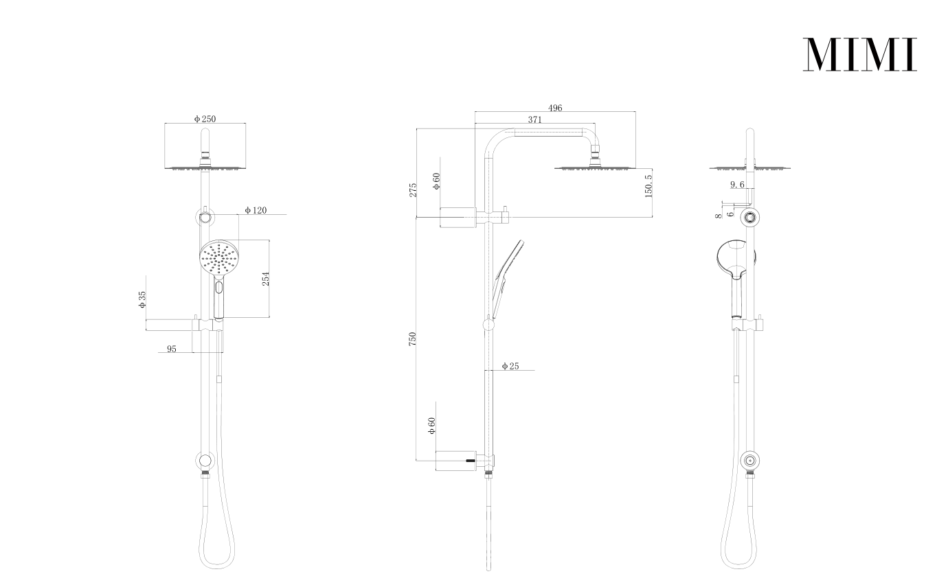 Mimi Cove Twin Rail Shower Chrome