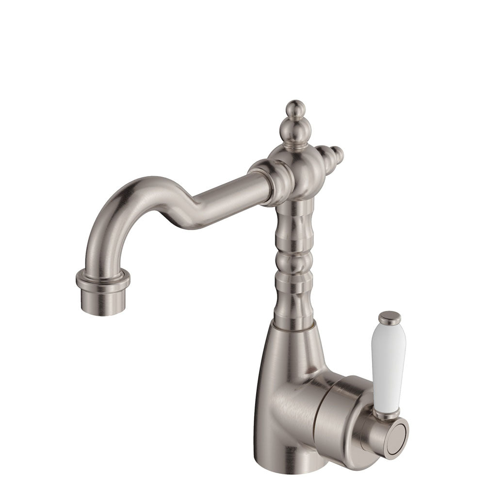 Fienza Eleanor Shepherds Crook Basin Mixer Brushed Nickel / Ceramic