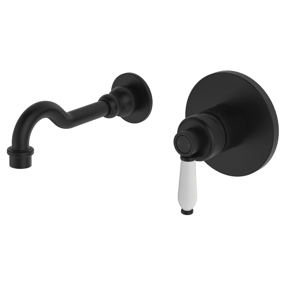 Fienza Eleanor Wall Basin/Bath Mixer Set Matte Black / Ceramic
