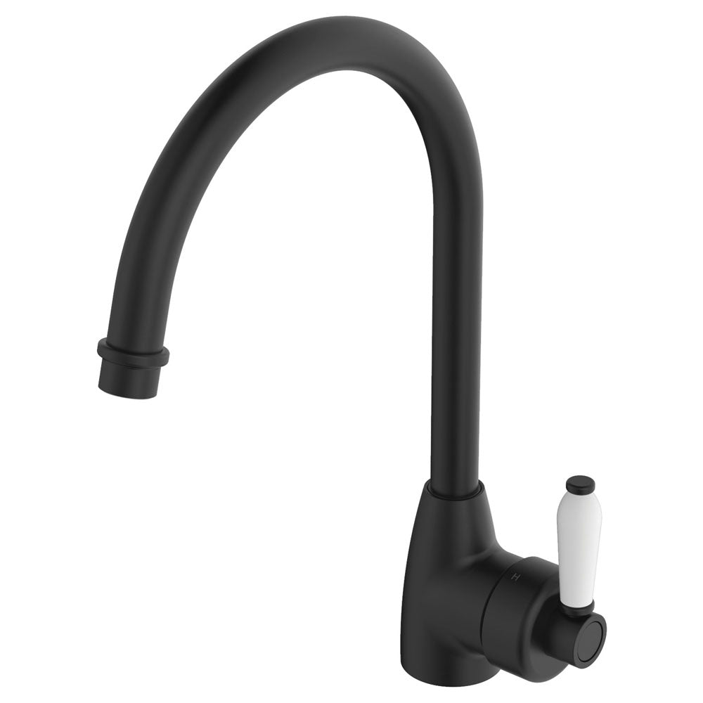 Fienza Eleanor Gooseneck Sink Mixer Matte Black / Ceramic