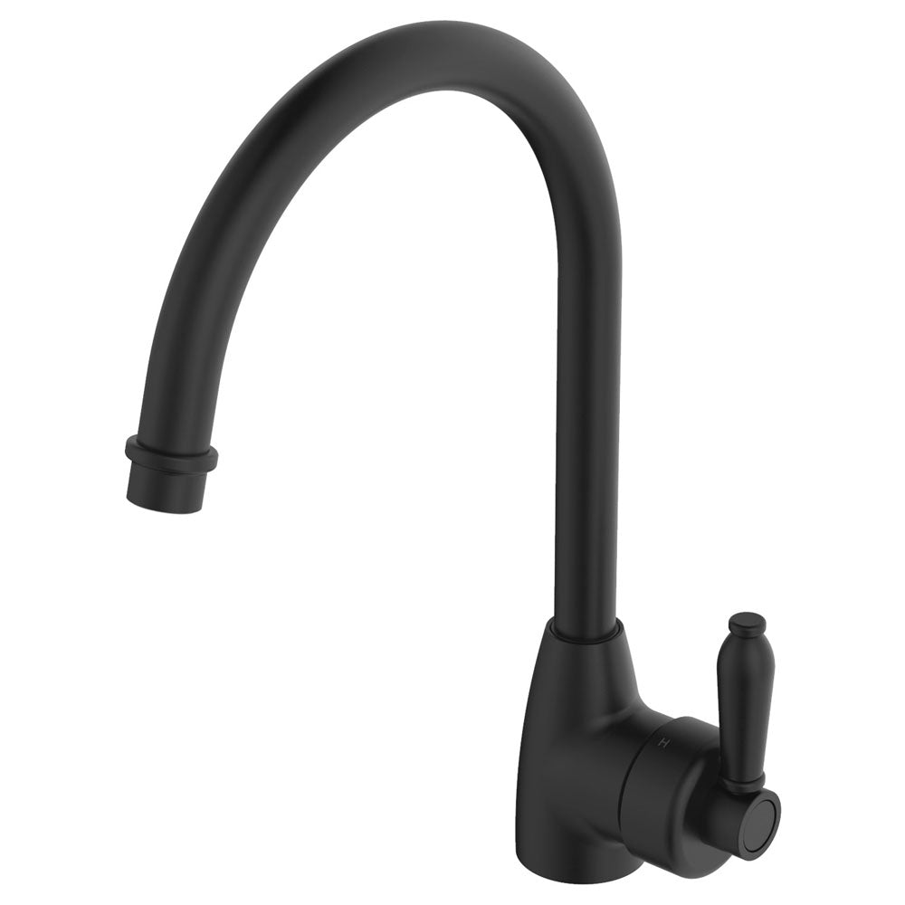 Fienza Eleanor Gooseneck Sink Mixer Matte Black / Matte Black