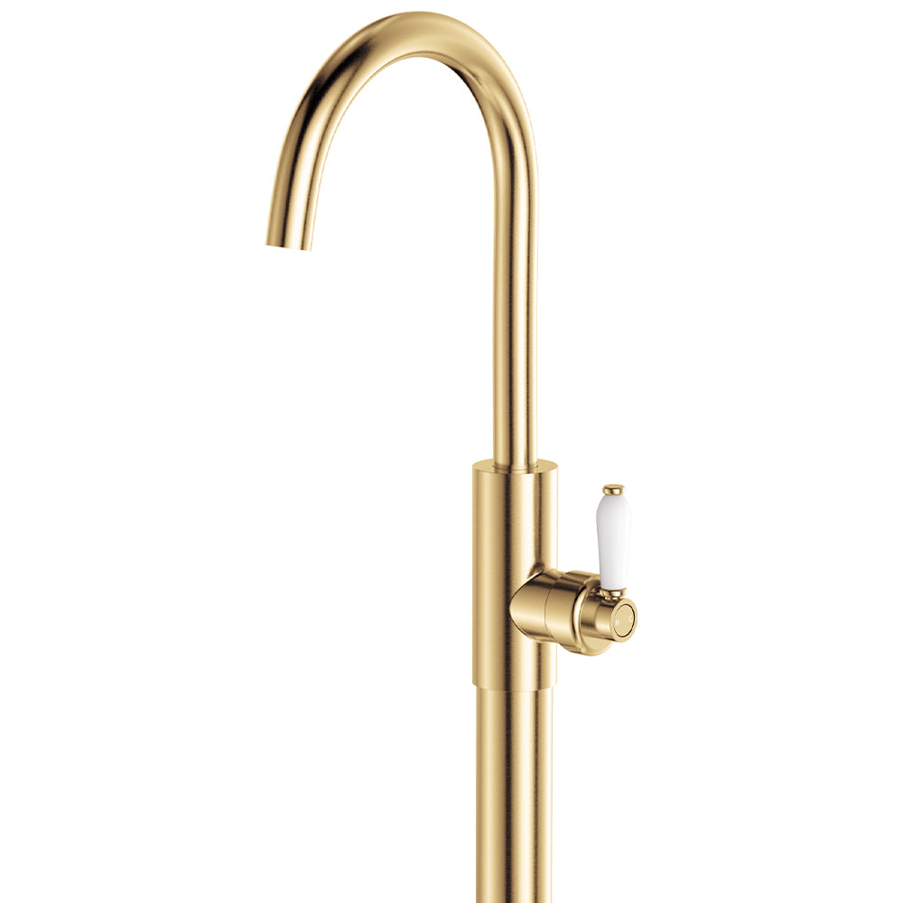 Fienza Eleanor Floor Mounted Basin/Bath Mixer Urban Brass / Ceramic