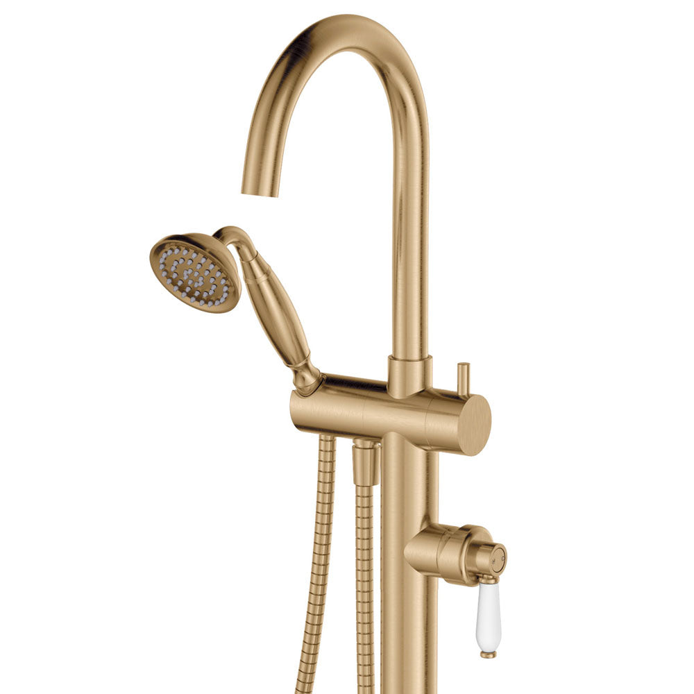 Fienza Eleanor Floor Mixer & Shower Urban Brass / Ceramic