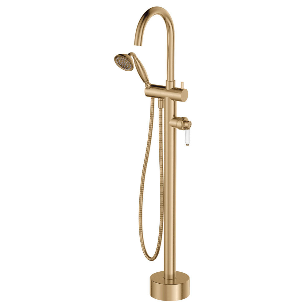 Fienza Eleanor Floor Mixer & Shower Urban Brass / Ceramic