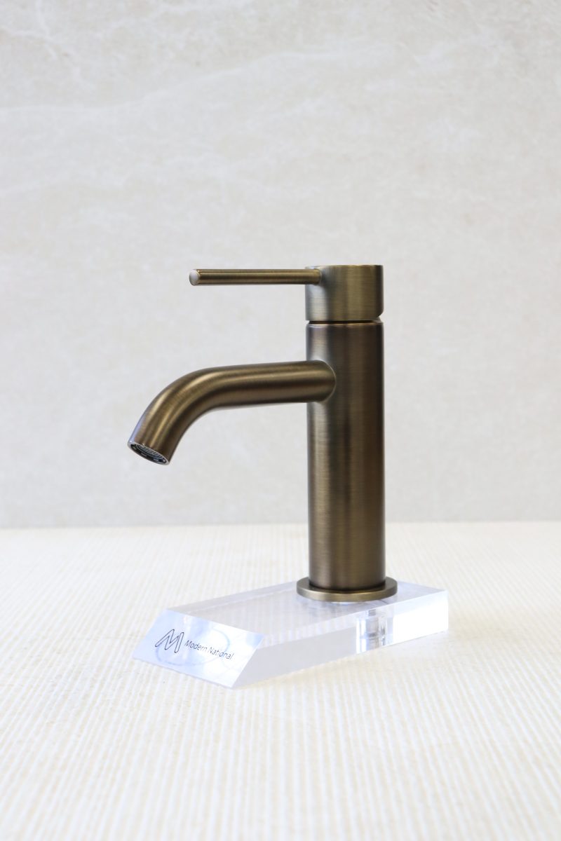 Modern National Star Mini Basin Mixer Curved Spout Antique Brass