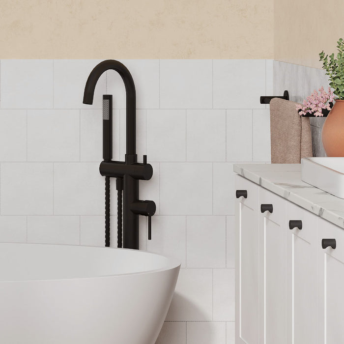 Fienza Kaya Floor Mounted Bath Mixer With Handshower Matte Black